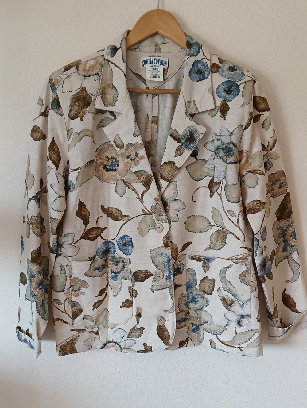 Vintage Gotcha Covered Cotton Flax Watercolor Floral Blazer